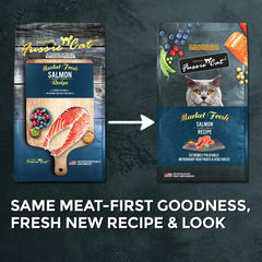 Kibble crujiente de Fussie Cat Mercado Fresco Salmón para una experiencia de comer más agradable.
