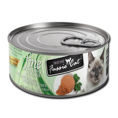 Textura sedosa de Fussie Cat Mousse Oceanfish con calabaza, ideal para paladares selectos.