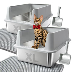 FUTAM bandeja XL de acero inoxidable con tapa, ideal para gatos grandes.