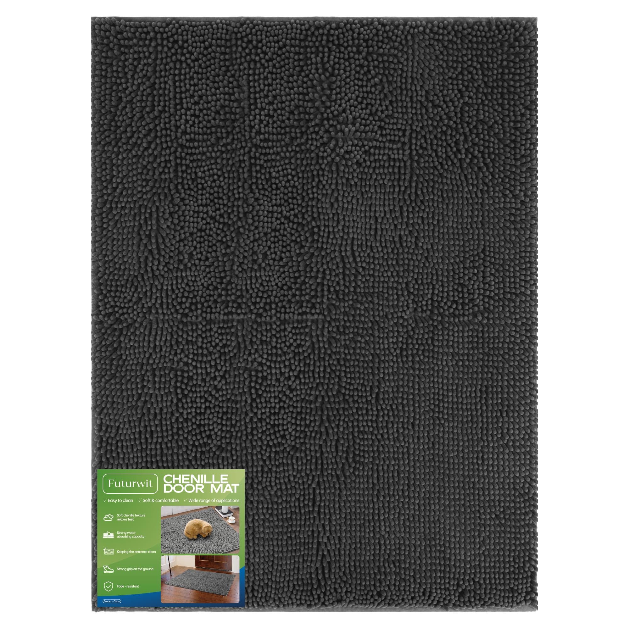 Futurwit alfombra de puerta con chenille absorbente para patas mojadas