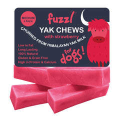 Fuzzl Yak Cheese Himalayan: masticables de fresa para perros apoyando la higiene dental y la ocupación
