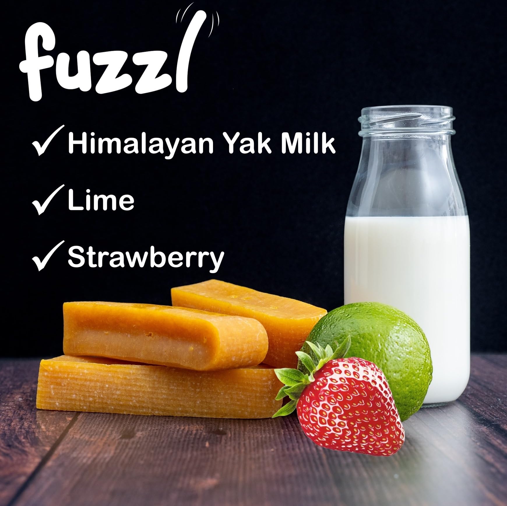 Fuzzl Yak Cheese Himalayan: textura duradera de masticables de fresa para perros