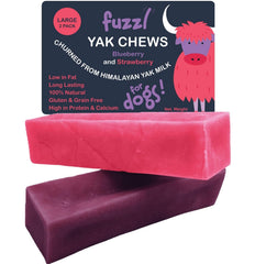 Fuzzl Yak Chews: dos-paquetes de masticables naturales con arandano y fresa para perros.