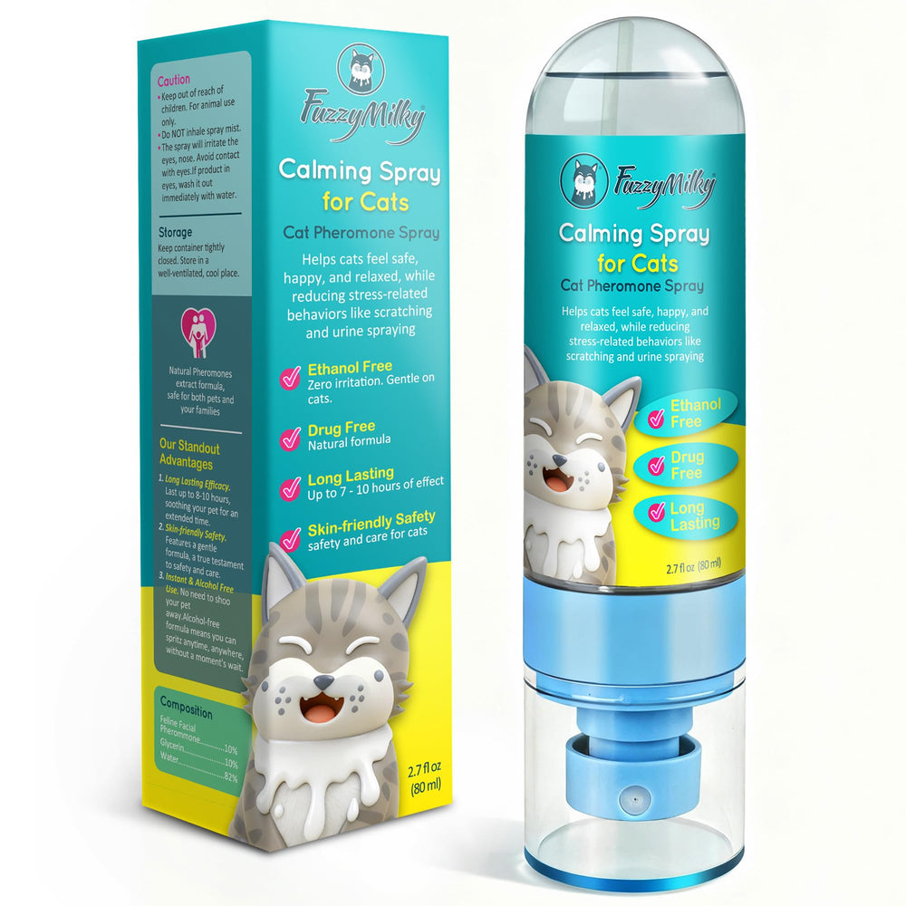 Spray calmante FuzzyMilky para gatos de 80 ml, crea ambiente tranquilo en casa