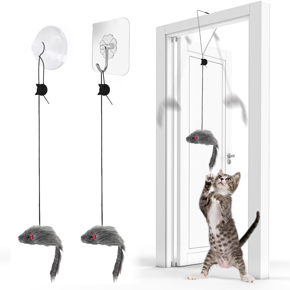 FYNIGO Juguete gato colgante ratón para juego independiente y estimulación.