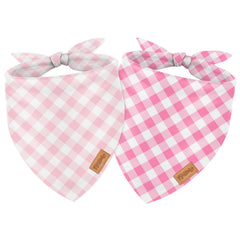 Bandanas para perros FYSUIMU en rosa con cuadros, set de dos piezas.