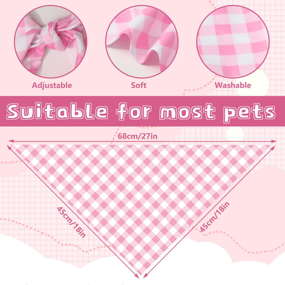 Bandana FYSUIMU rosa con patrón a cuadros, ideal para paseos.