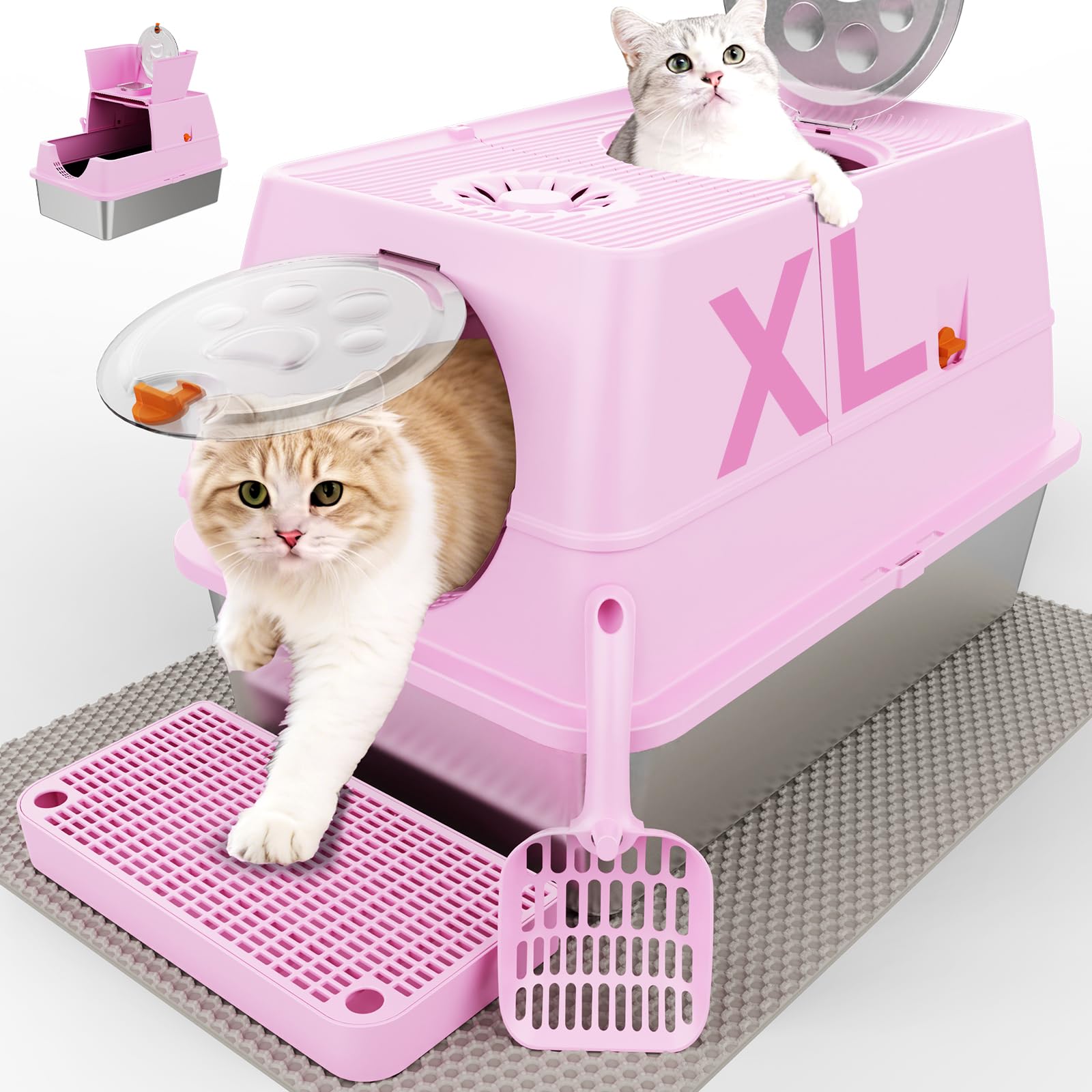 FZGhome caja de arena XL rosa, vista frontal, ideal para gatos grandes.