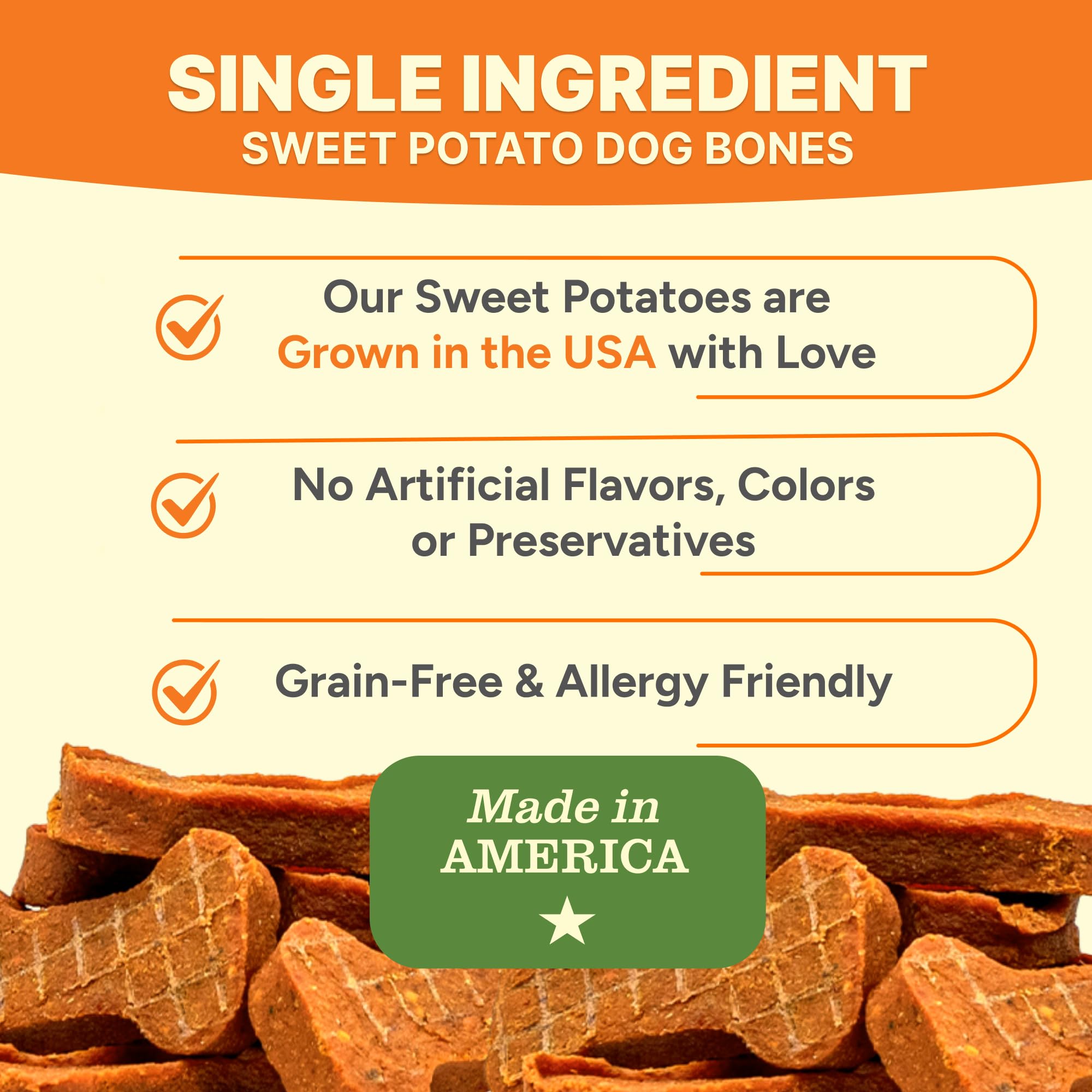 Textura suave de Gaines Family Farmstead Sweet Potato Dog Bones para perros con dientes sensibles