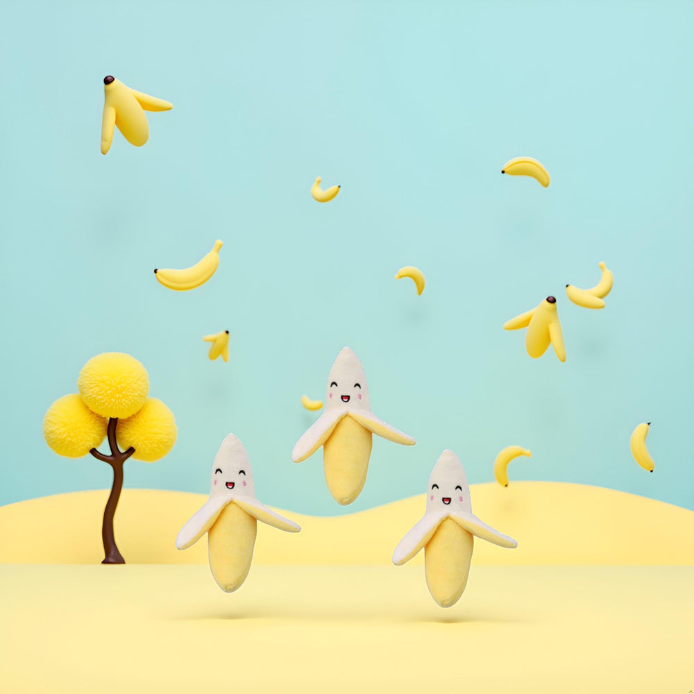 Banana peluche Galepromot, diseño seguro para perros pequeños y medianos.