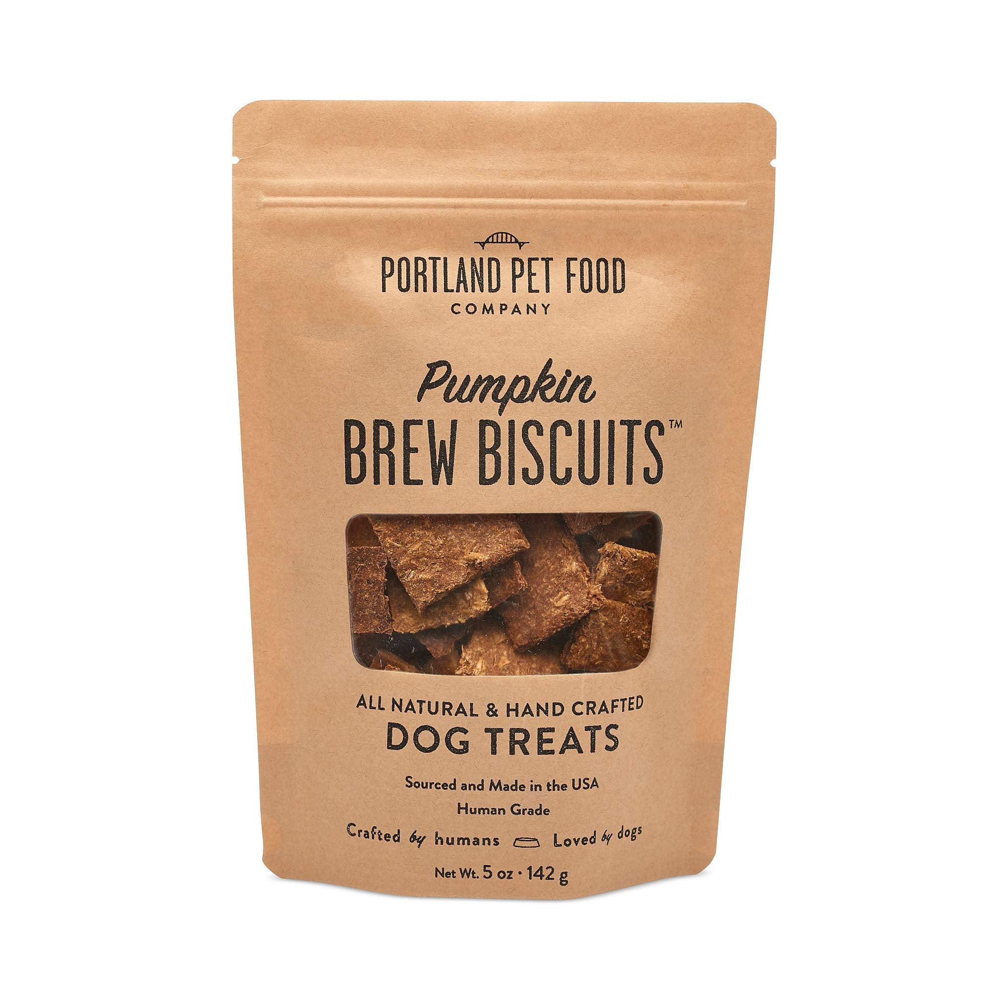 Portland Pet Food Company galletas calabaza cerveza para perros, paquete 5oz, crujientes y sabrosas.