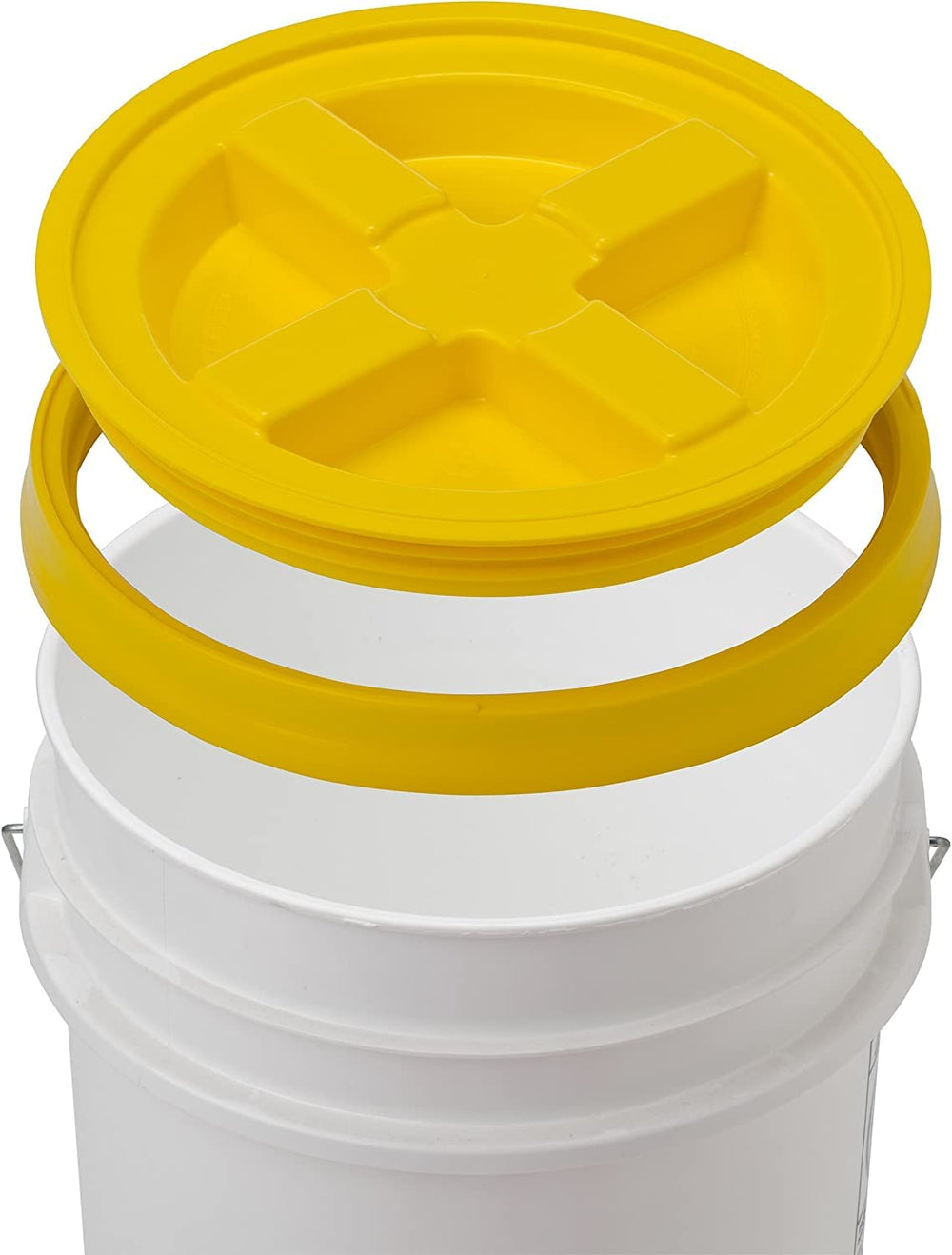 Gamma2 balde amarillo con tapa cerrada mantiene alimentos frescos.