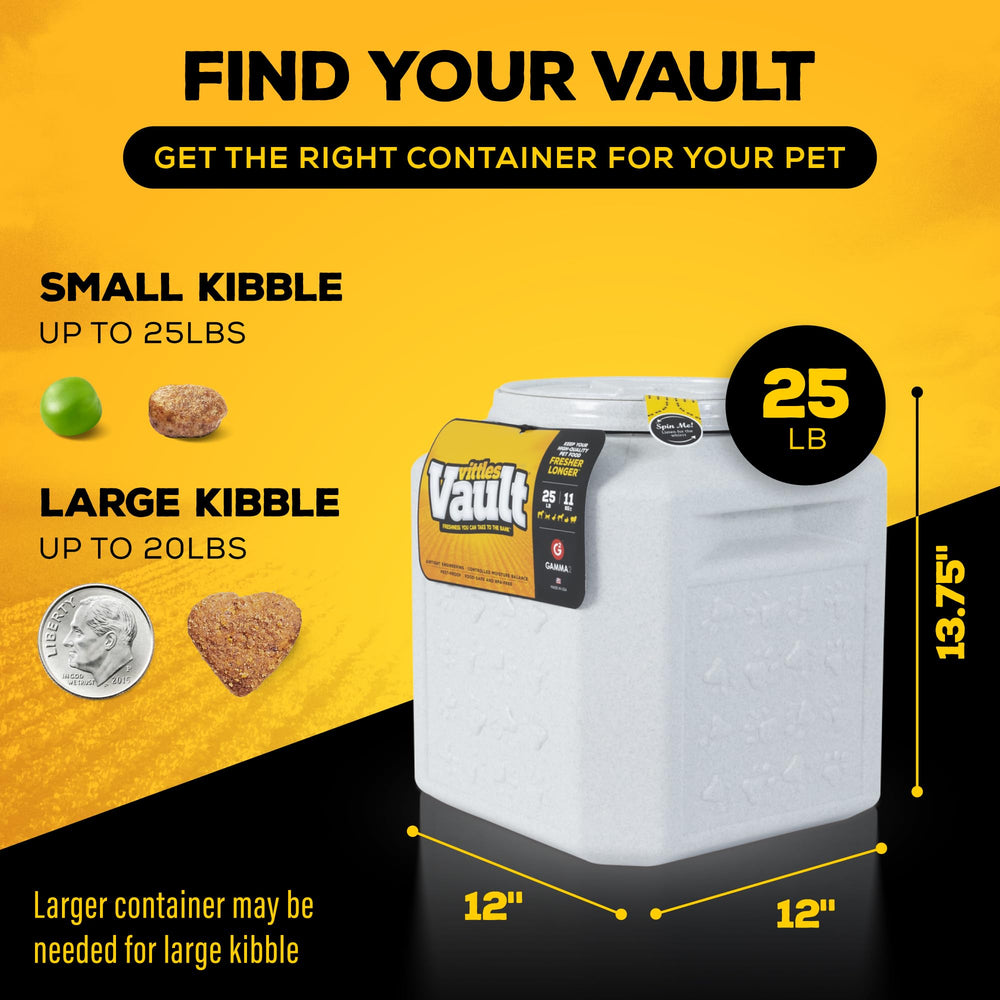 Gamma2 Vittles Vault de 25 libras mantiene el alimento seco y protegido.