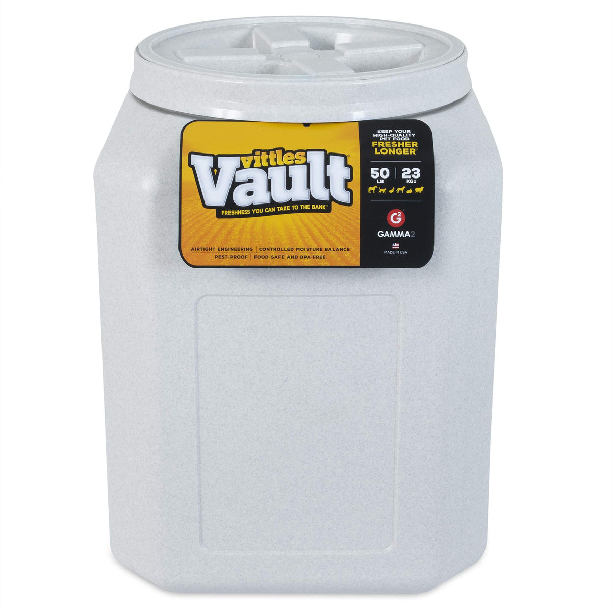 Gamma2 Vittles Vault frente al contenedor sellado para comida de mascotas
