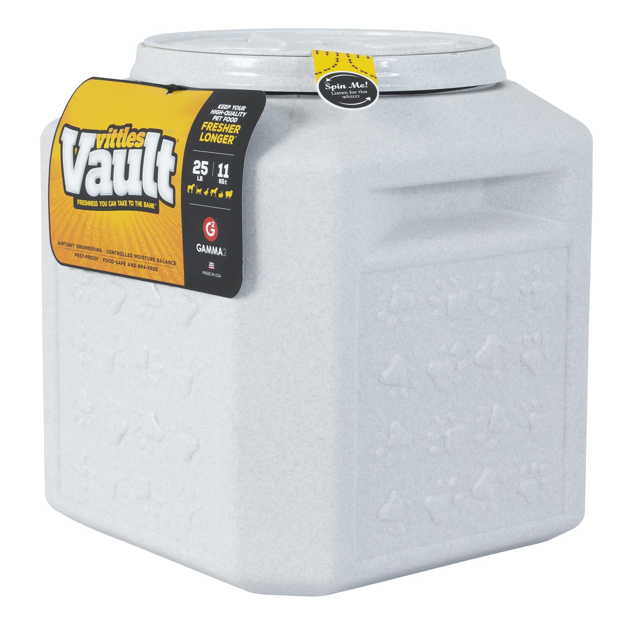 Gamma2 Vittles Vault con tapa hermética para conservar frescura del alimento de mascotas.