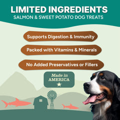 Gaines Family Farmstead filetes salmon patata dulce para perros, fuente de proteína limpia.