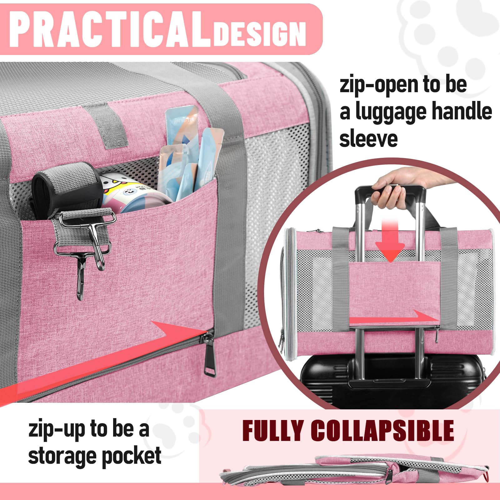 Alfombrilla interior esterilizable GAPZER en transportín rosa, fácil de limpiar.