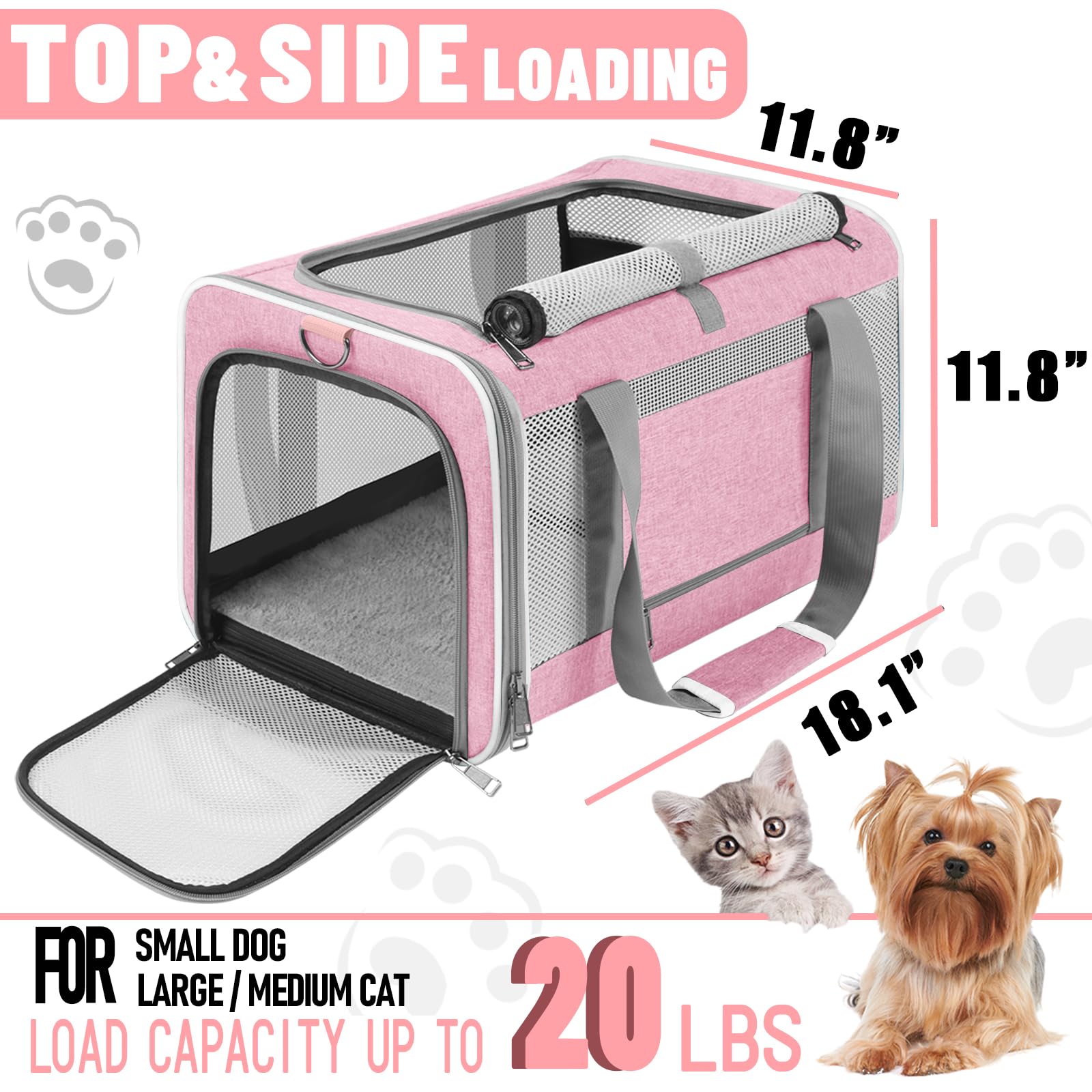 Transportín GAPZER para perro pequeño de lado suave rosa, transporte cómodo para paseos.