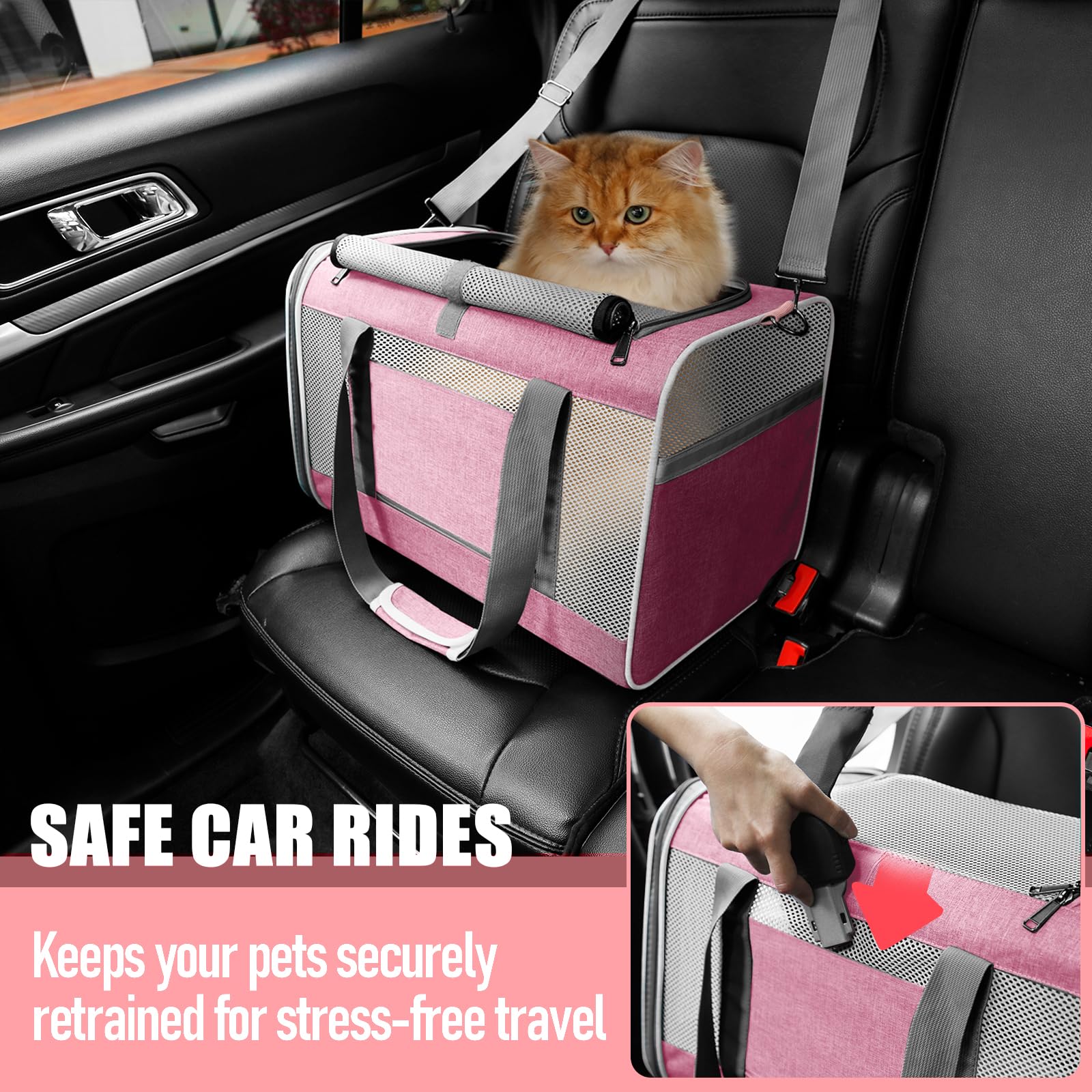 Suelo acolchado GAPZER para transporte de mascota, fondo reforzado rosa.