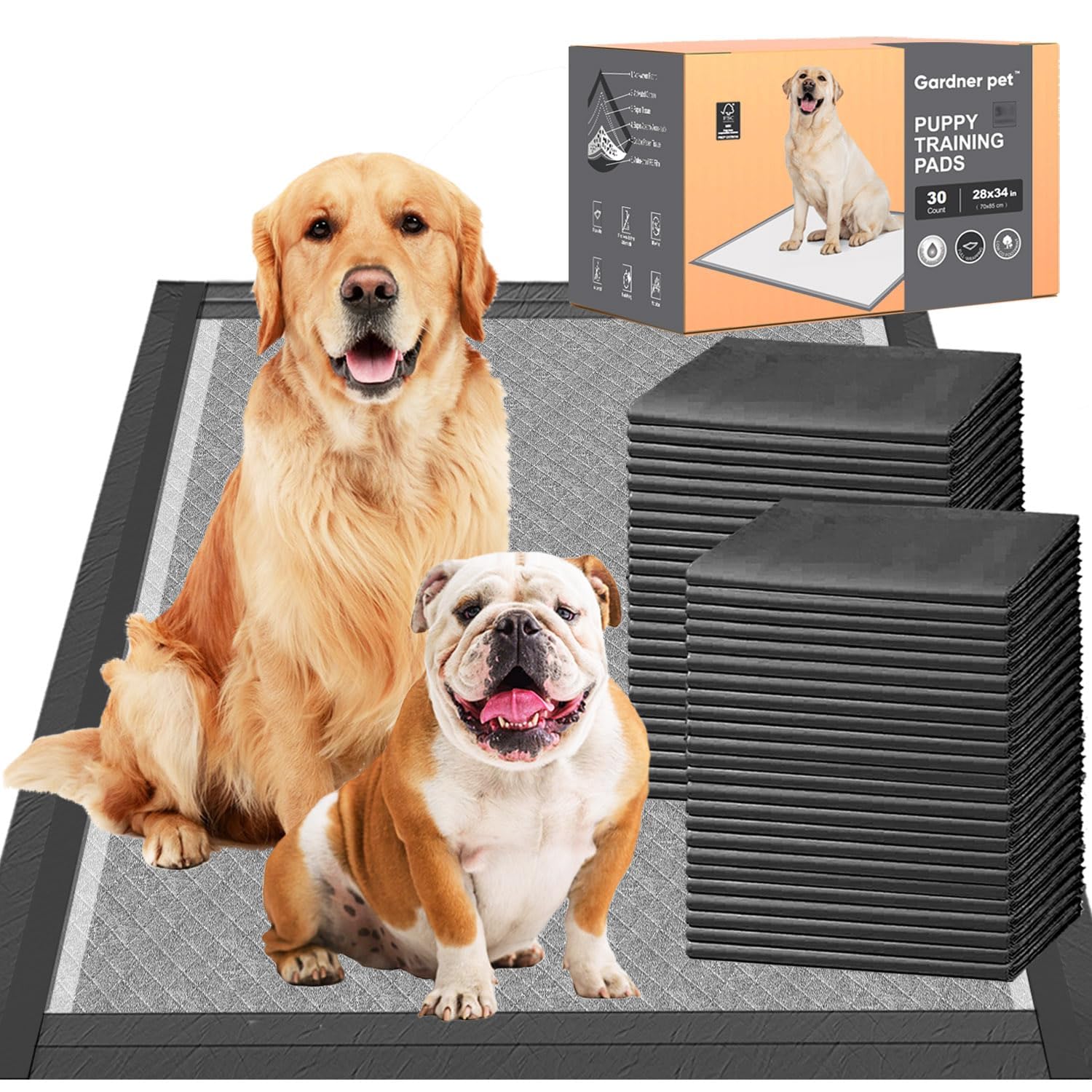 Gardner Pet almohadillas absorbentes con carbono para cachorros, 28x34, cómoda y eficiente.
