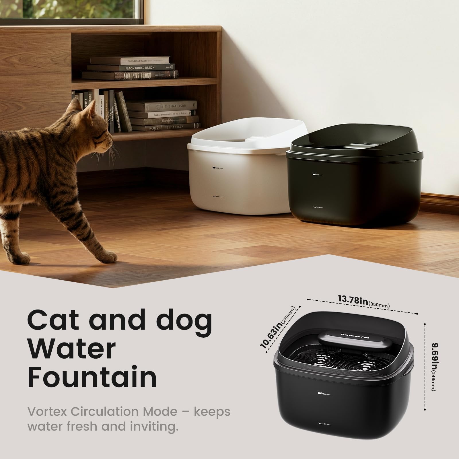 Gardner Pet bebedero diseño para limpieza fácil y montaje sencillo.