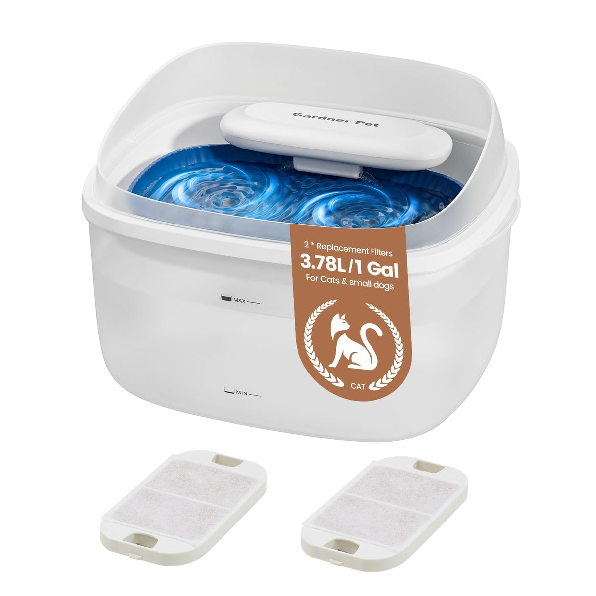 Gardner Pet bebedero para gatos con capacidad 1 galón, mantiene el agua fresca todo el día.