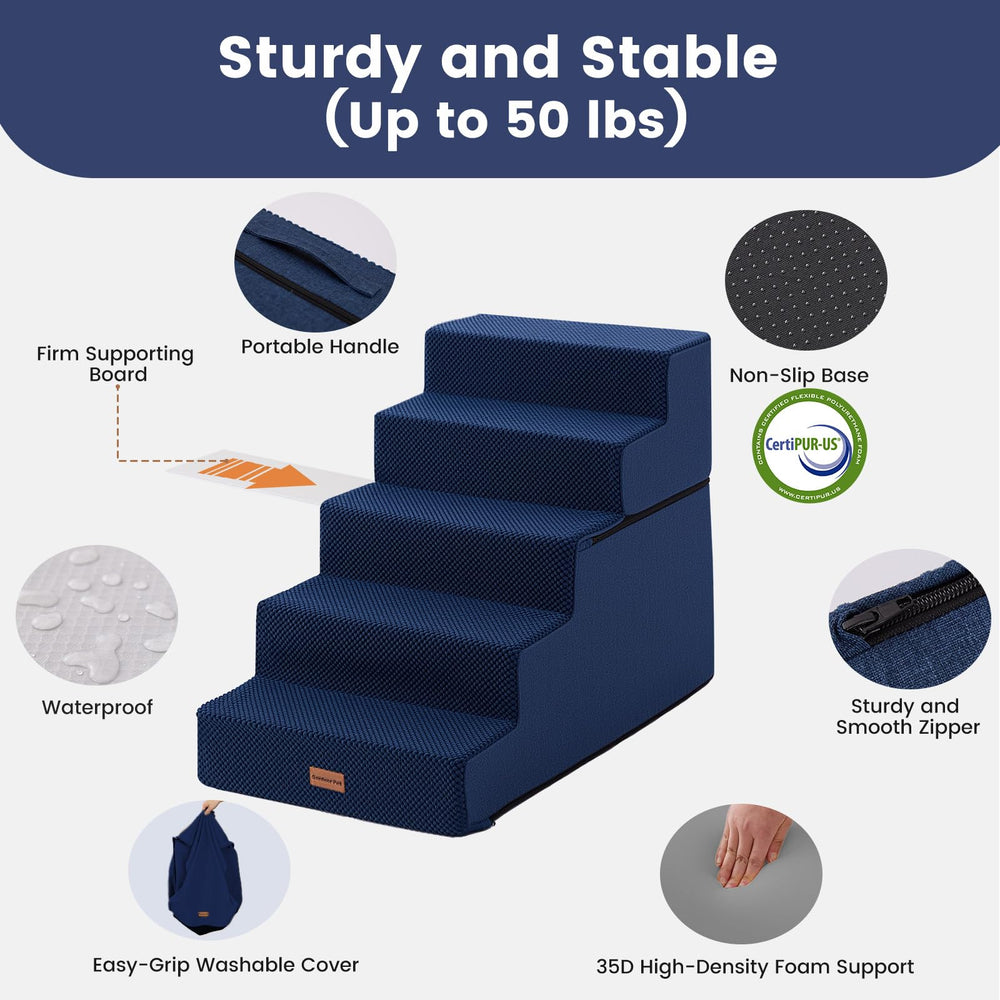 Gardner Pet escalera con cubierta impermeable y lavable, fácil limpieza tras accidentes.