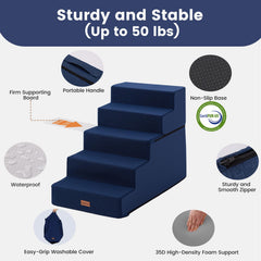 Gardner Pet escalera con cubierta impermeable y lavable, fácil limpieza tras accidentes.