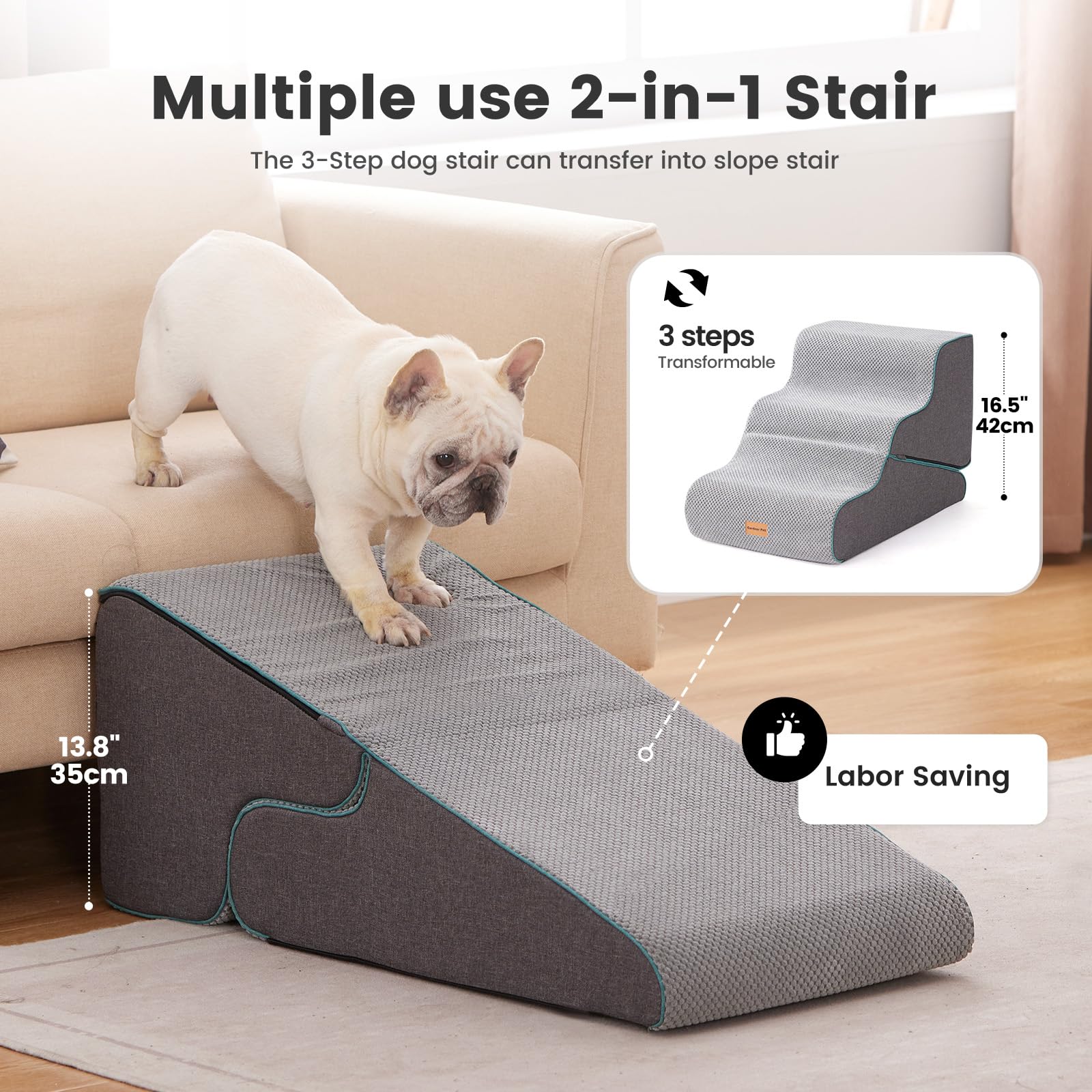 Gardner Pet escaleras 2 en 1 con rampa para facilitar el acceso a muebles.