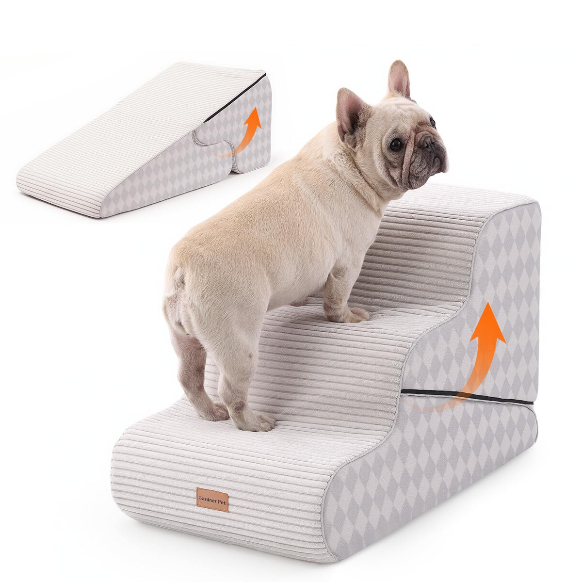 Gardner Pet escalera de 3 pasos para perros pequeños, acceso seguro al sofá.