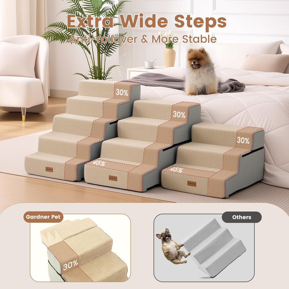 Gardner Pet escalera con ancho extra, facilita subir al sofá o la cama.