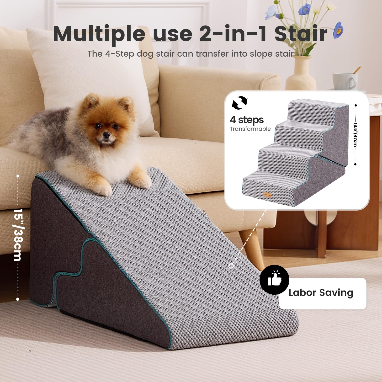 Gardner Pet: escaleras 2 en 1 para perros pequeños, transformables en rampa suave.