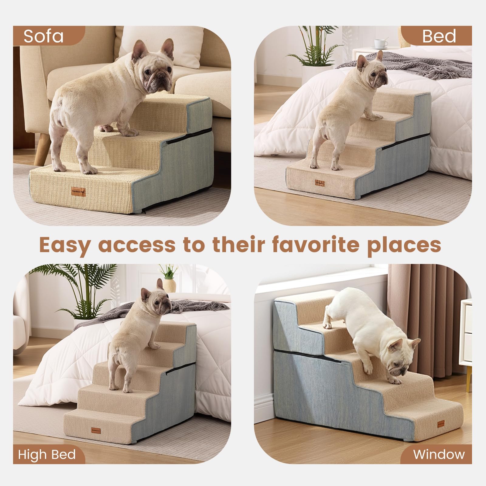 Ideales para camas altas, Gardner Pet escalones para perros