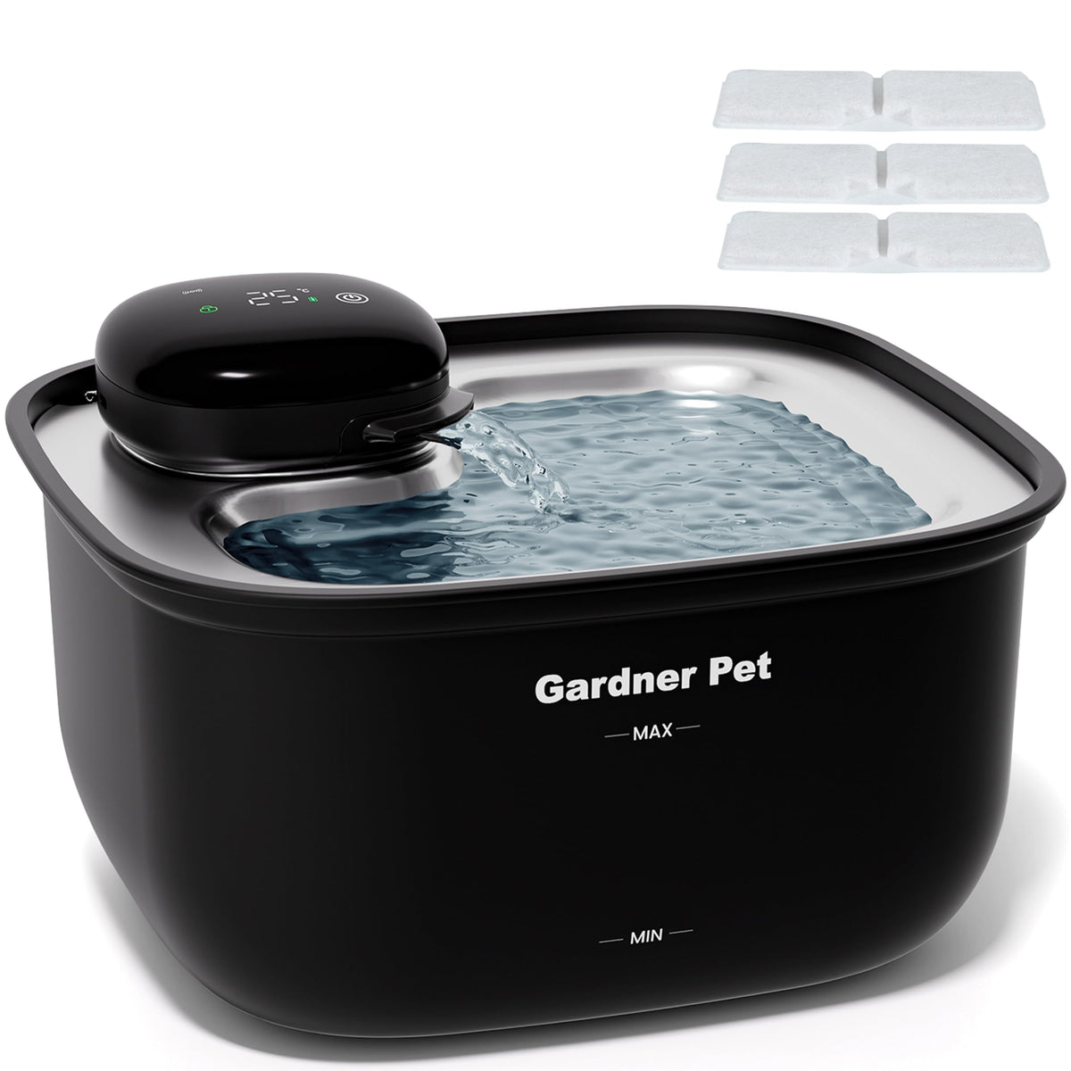 Gardner Pet fuente inalámbrica para gatos, instalación flexible sin cables.