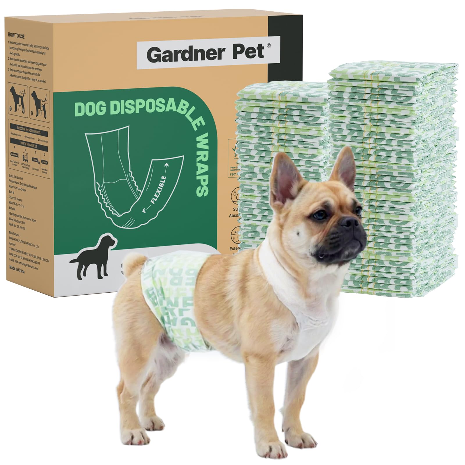 Gardner Pet pañales macho para perros, 50 unidades, ajuste cómodo para movimiento diario.
