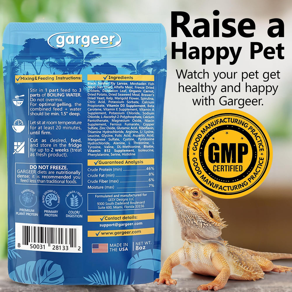 Gargeer dieta gel completa para juveniles y adultos, nutrición balanceada para reptiles.