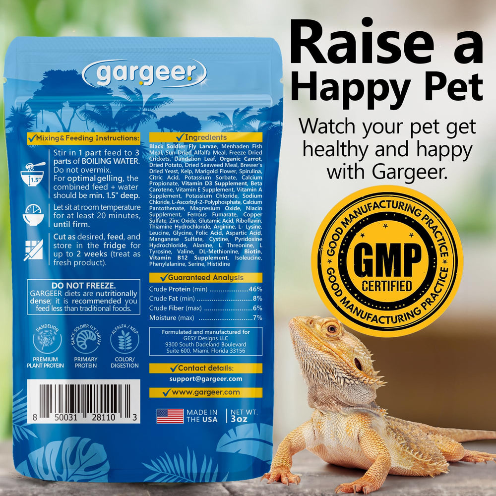 Gargeer dieta gel dragón barbudo adulto, ideal para nutrición completa.