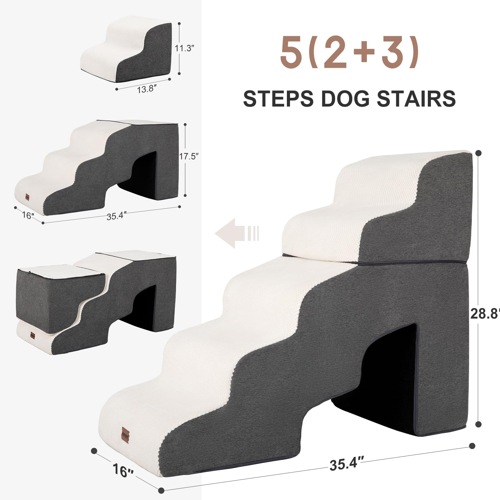 Garnpet escalera para camas altas, escalones amplios para mascotas pequeñas.