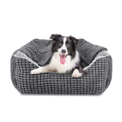GASUR cama para perros rectangular con capucha gris, descanso cómodo y relajante.