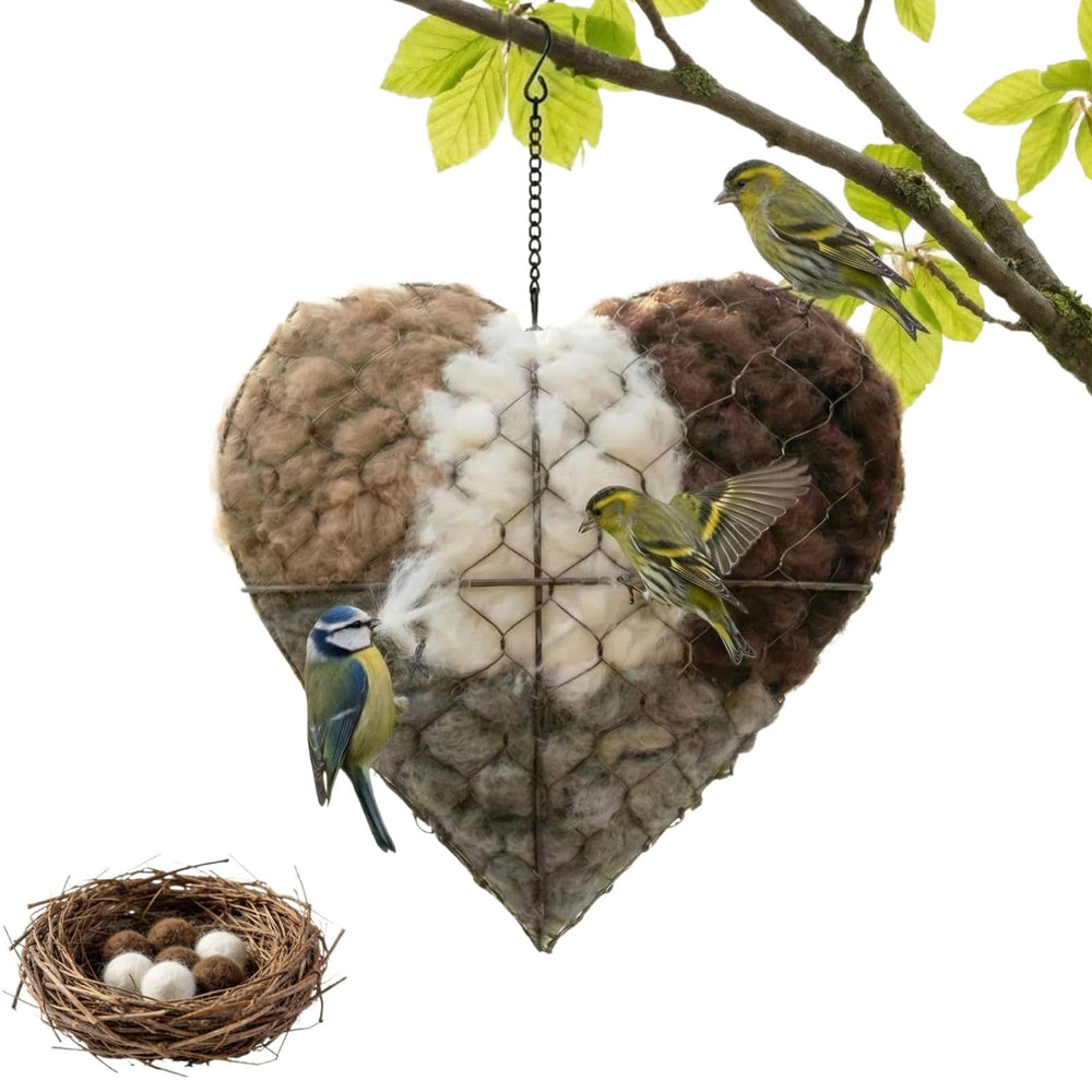 Generic Corazón-nido de fibra alpaca, refugio suave para aves en jardín