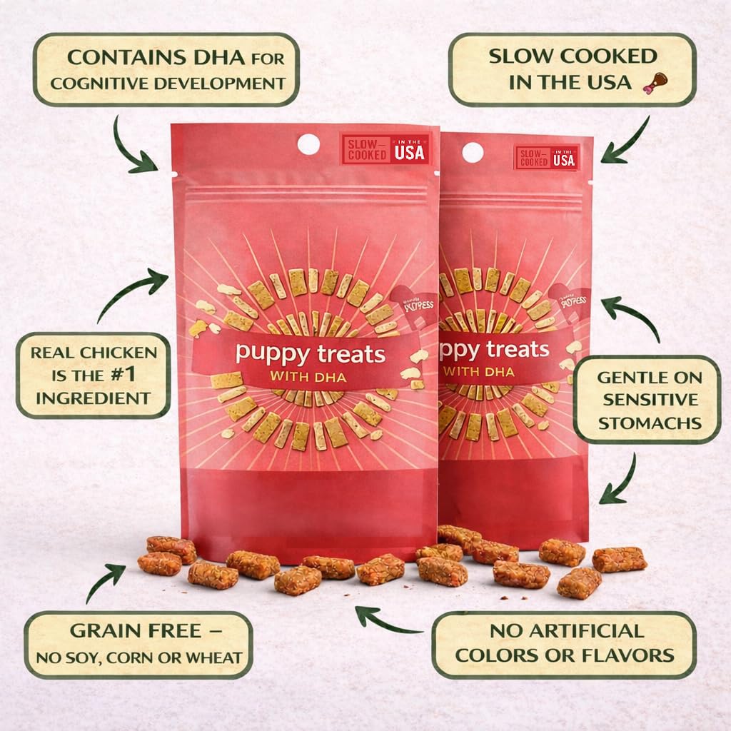 Generic-premios para cachorros con sabor a pollo y salmón, útiles para reforzar obediencia.