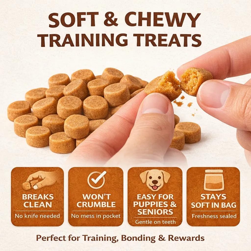 Premios de entrenamiento suaves con pollo, textura blanda para perros con dientes sensibles