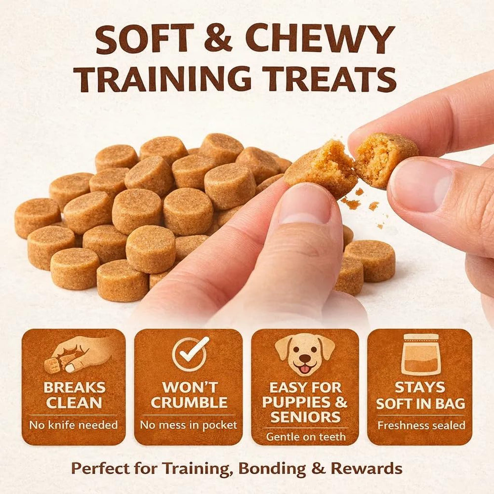 Premios de entrenamiento suaves con pollo, textura blanda para perros con dientes sensibles