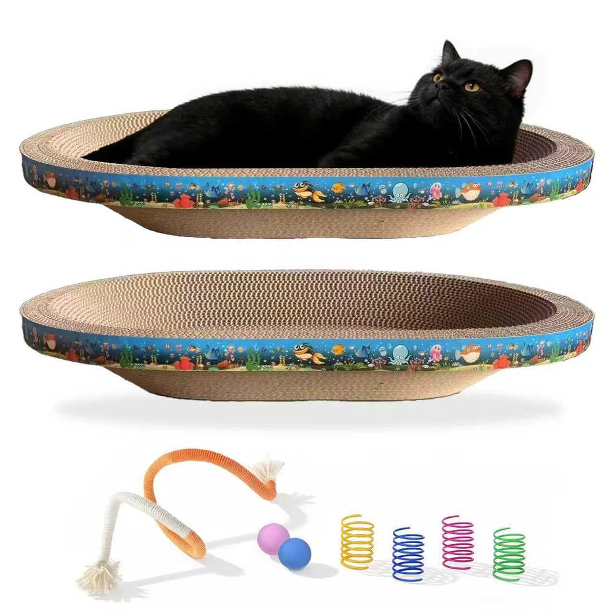 generic rascador gato grande con juguetes, ideal para juego y descanso