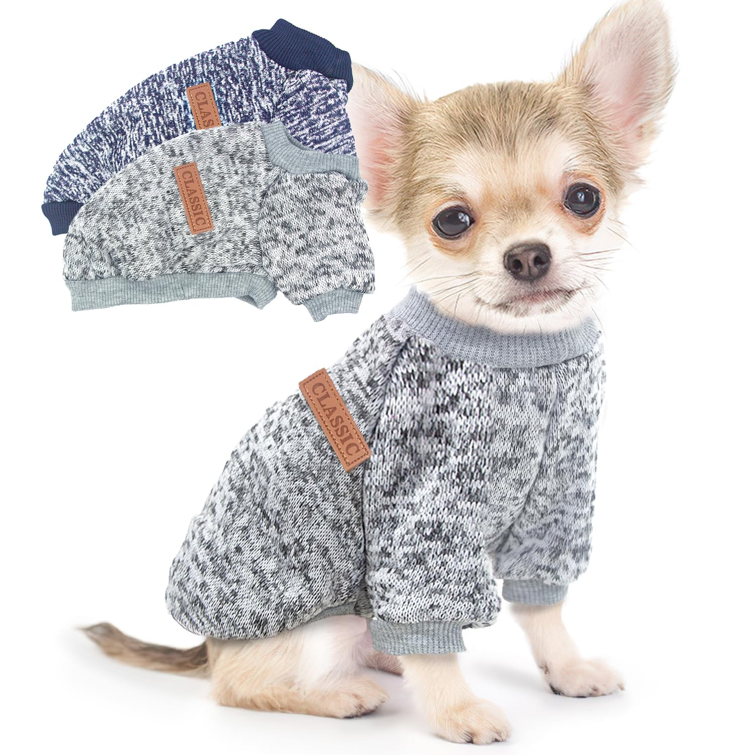 Generic suéter perro pequeño 2-pack frontal, ideal para paseos.