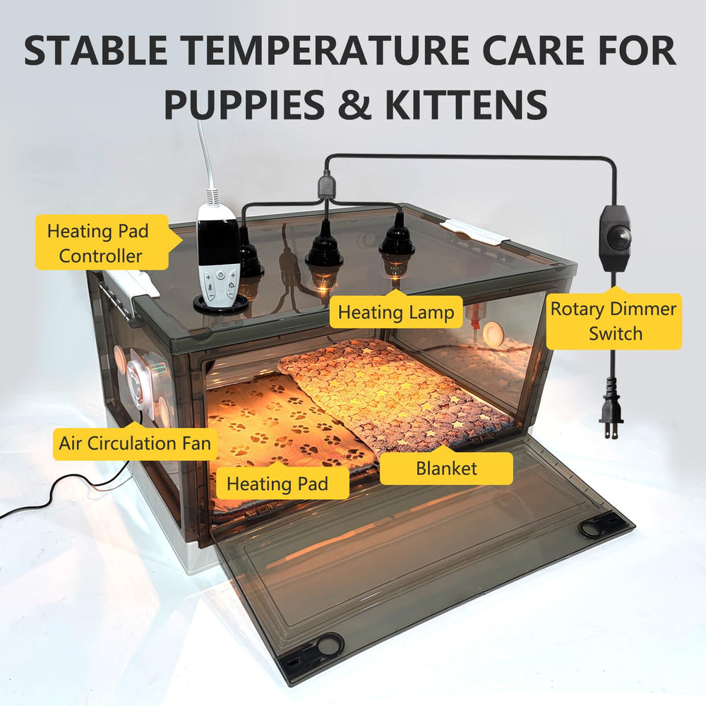 Geniprem incubadora: control de temperatura estable para cachorros y gatitos.