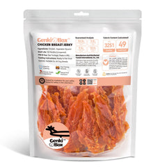 GenkiBox jerky de pollo natural, sin químicos, snack saludable.