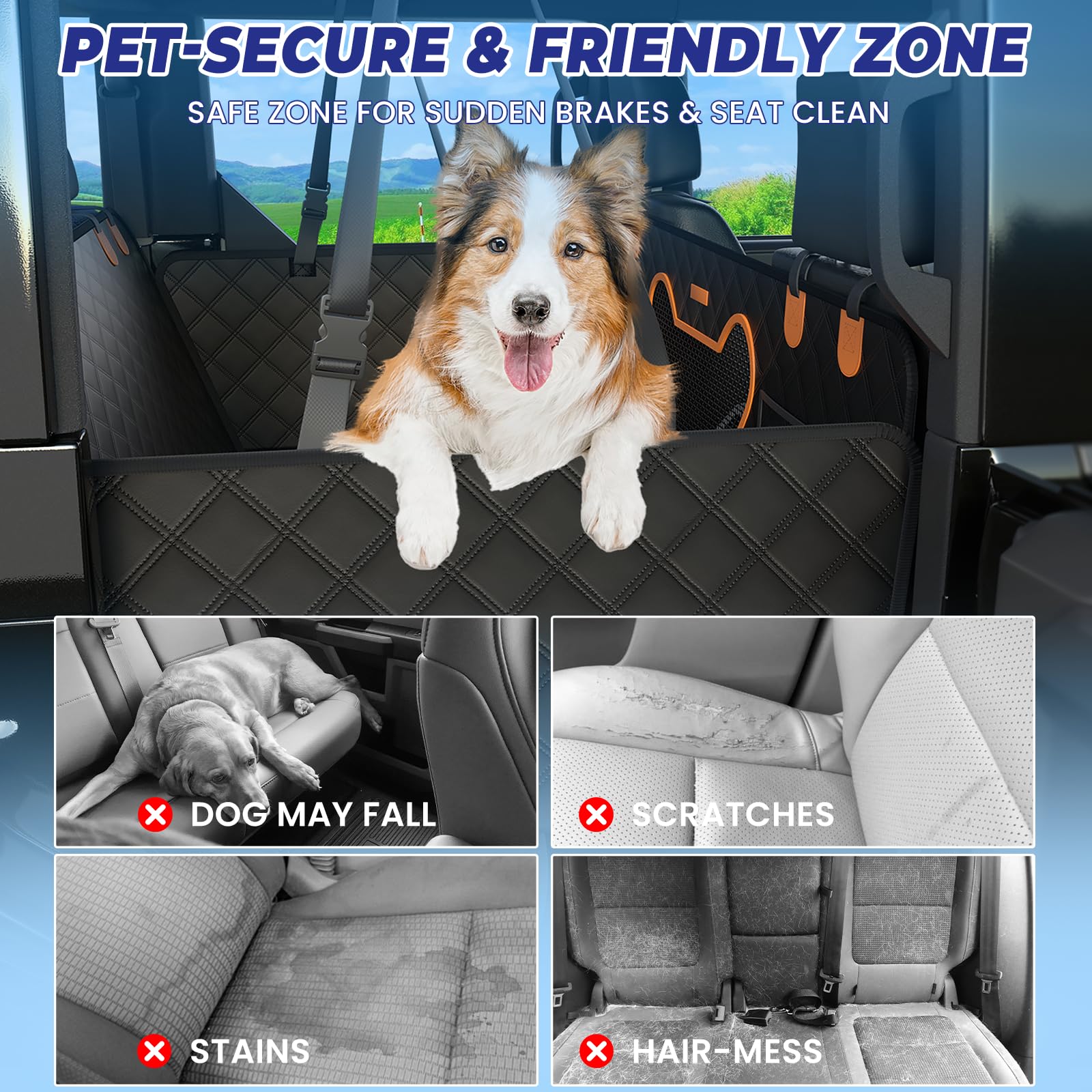 Geotick diseño hamaca trasero brinda comodidad y protección para mascotas grandes.