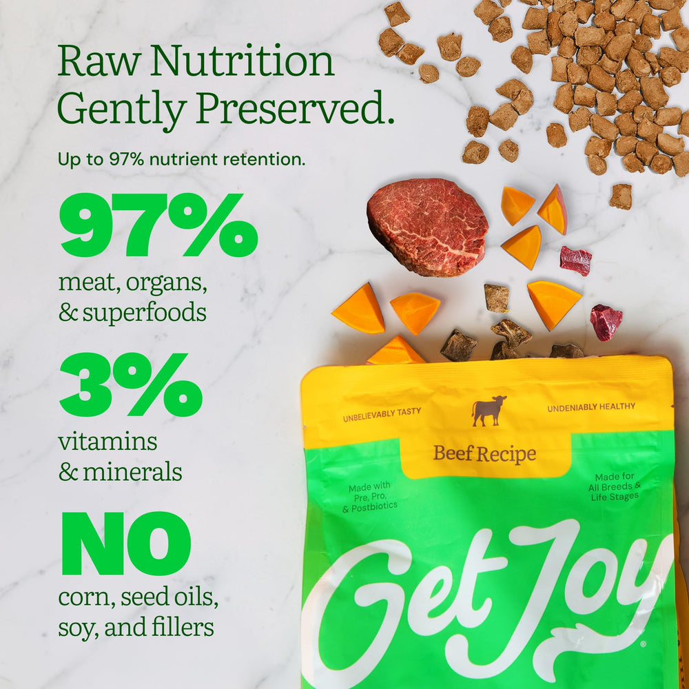 Get Joy sin granos para perros, opción digestiva y ligera.