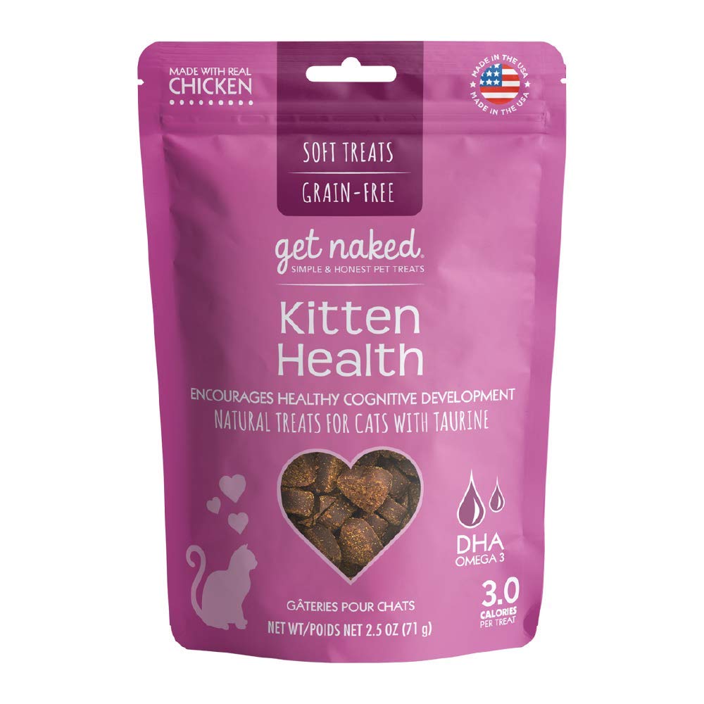 Get Naked Kitten Health Soft Treats, empaque práctico para gatitos y recompensa diaria.
